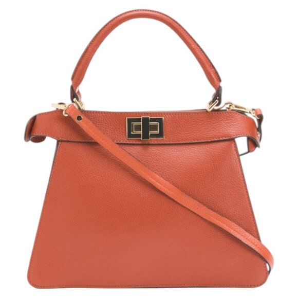 CHEVAL Made In Italy Leather Dual Compartment Satchel With Turn Lock Closure - Picture 1 of 3